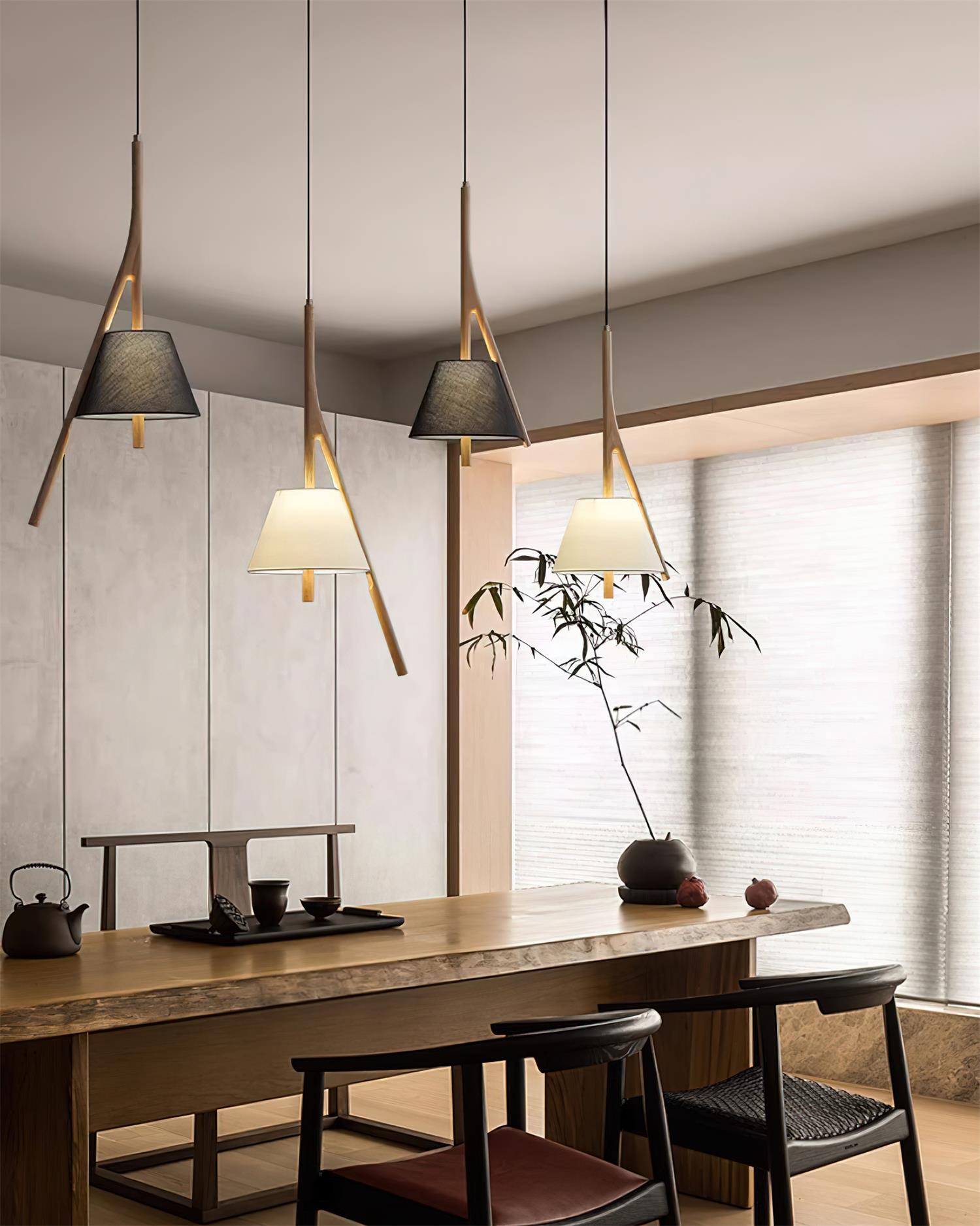 Modern Nanzhi Solid Wood Geometric Triangular LED Pendant Light for Dining and Living Areas