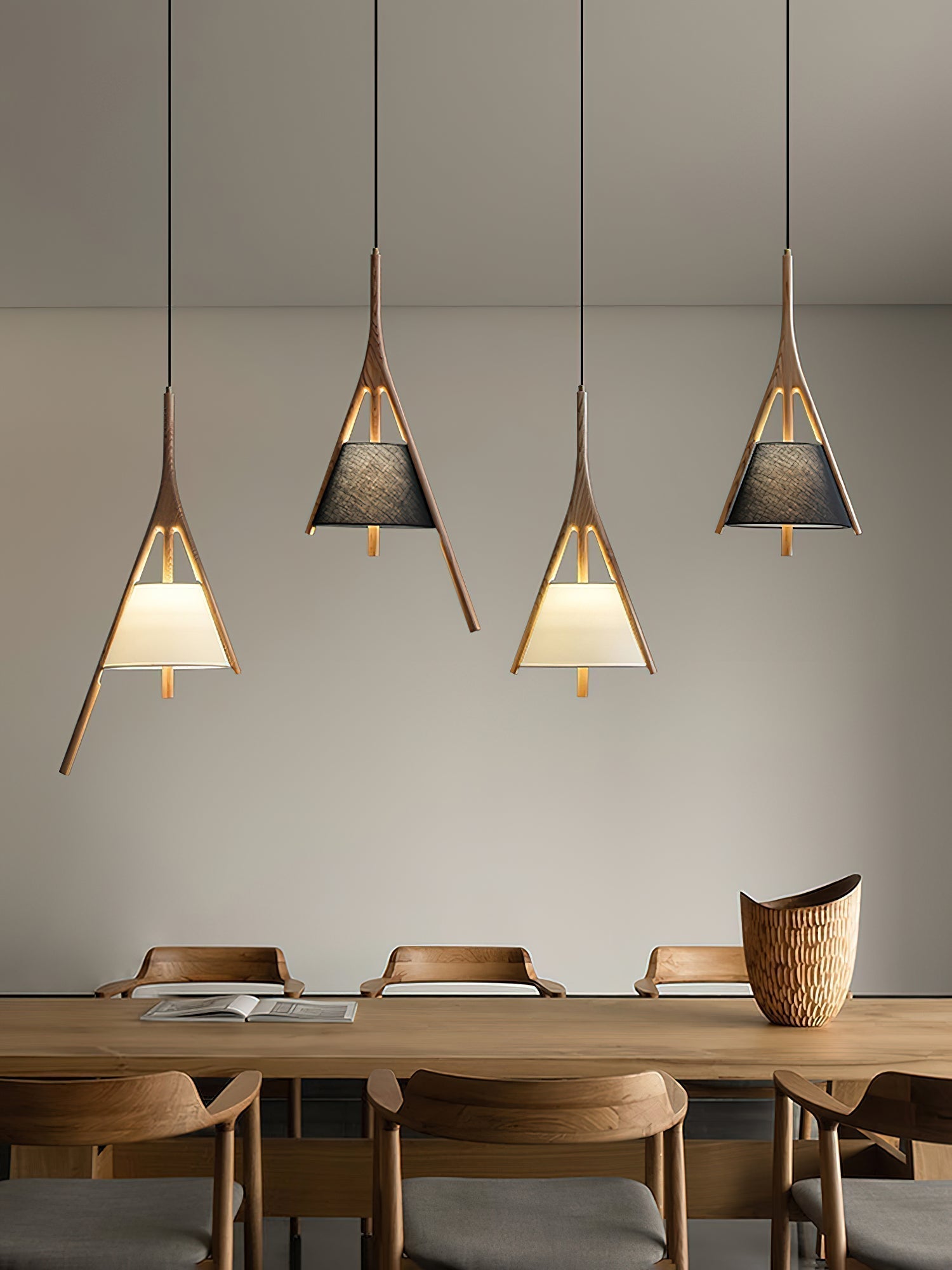 Modern Nanzhi Solid Wood Geometric Triangular LED Pendant Light for Dining and Living Areas