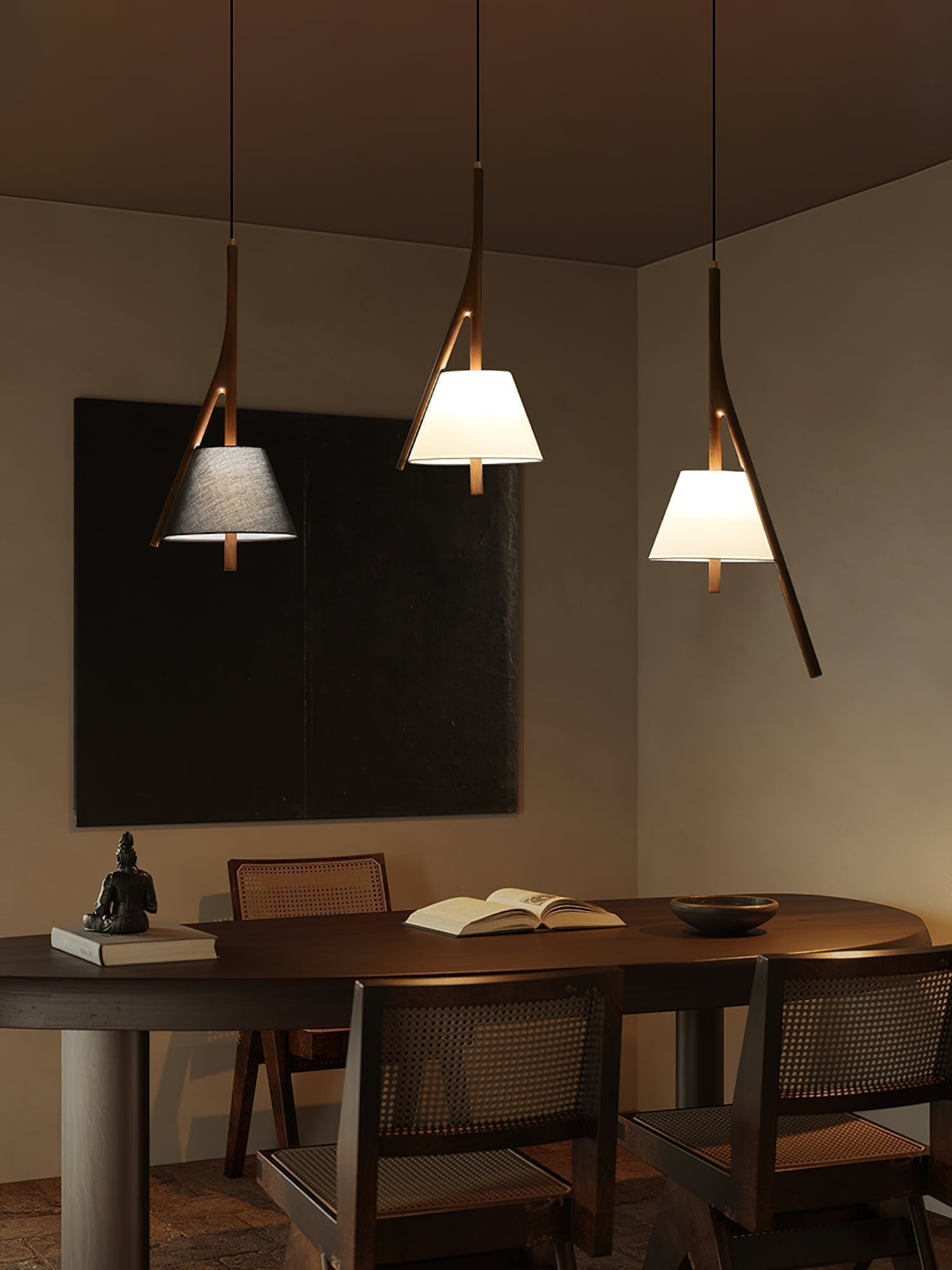 Modern Nanzhi Solid Wood Geometric Triangular LED Pendant Light for Dining and Living Areas