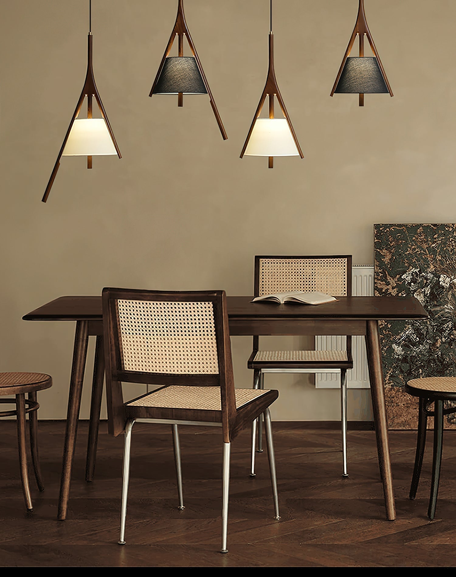 Modern Nanzhi Solid Wood Geometric Triangular LED Pendant Light for Dining and Living Areas