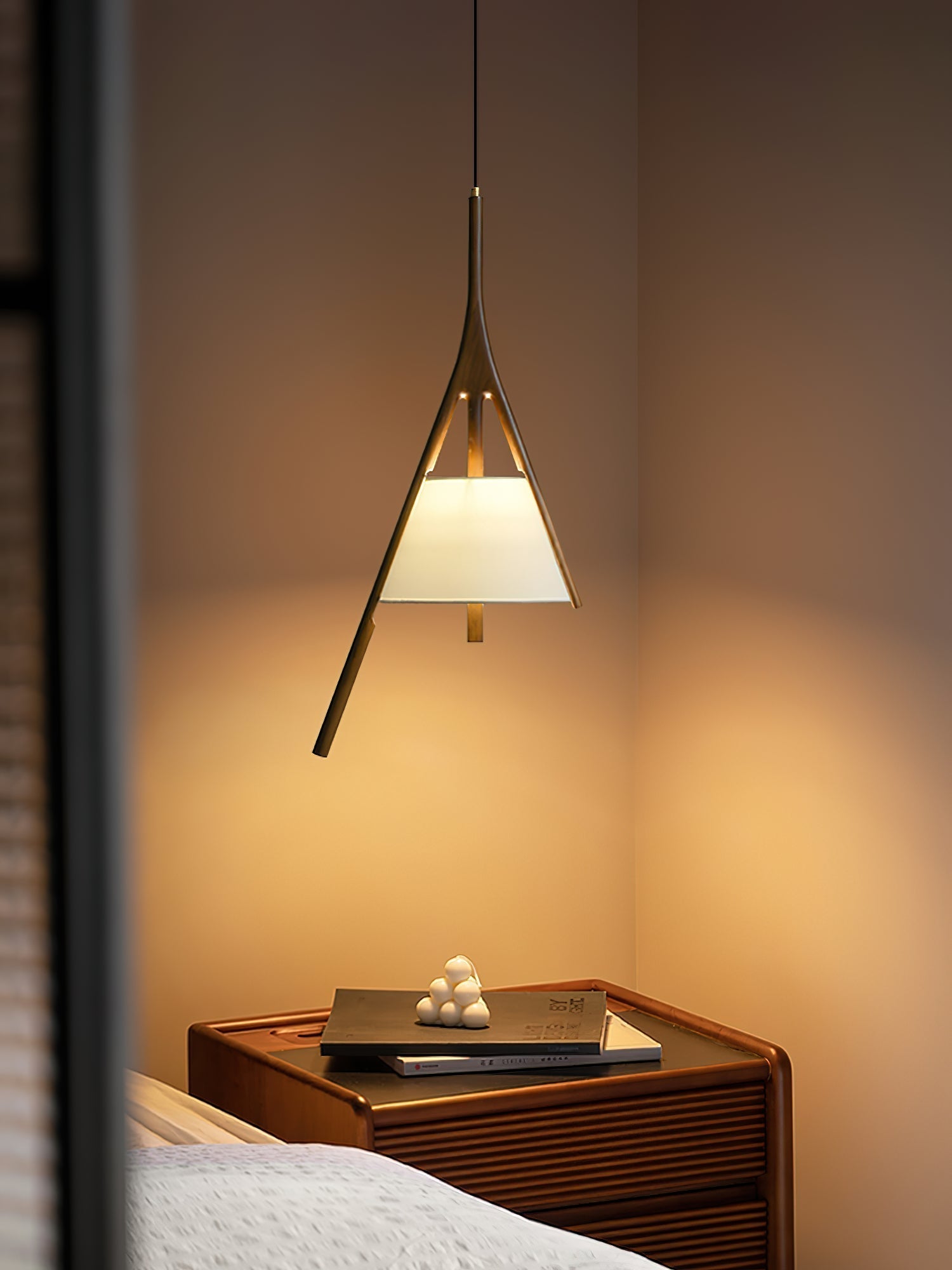 Modern Nanzhi Solid Wood Geometric Triangular LED Pendant Light for Dining and Living Areas