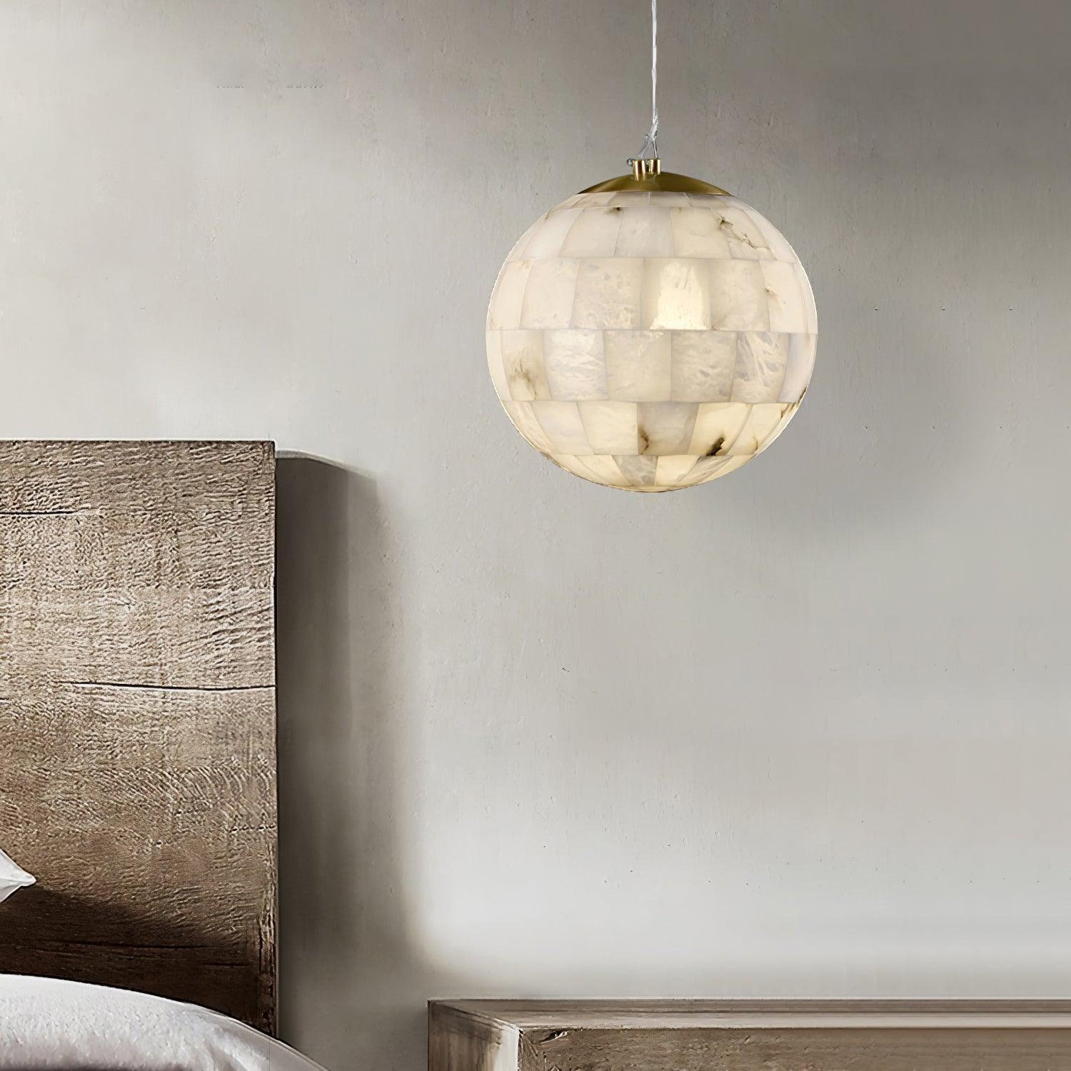 Modern Natural Alabaster Sphere Pendant Light with Solid Brass Hardware Luxury Stone Globe Lamp