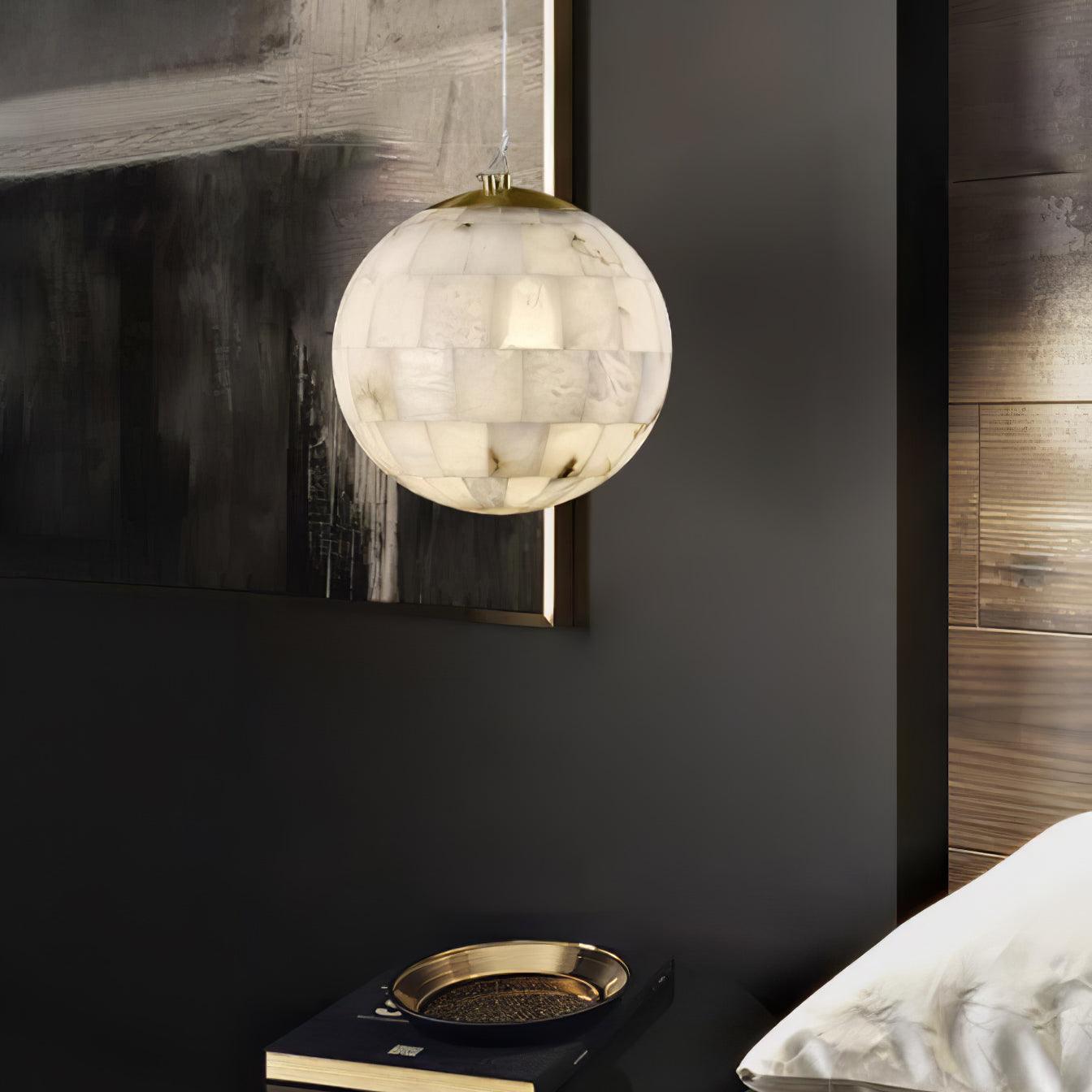 Modern Natural Alabaster Sphere Pendant Light with Solid Brass Hardware Luxury Stone Globe Lamp