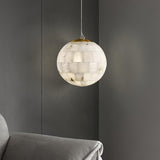 Modern Natural Alabaster Sphere Pendant Light with Solid Brass Hardware Luxury Stone Globe Lamp