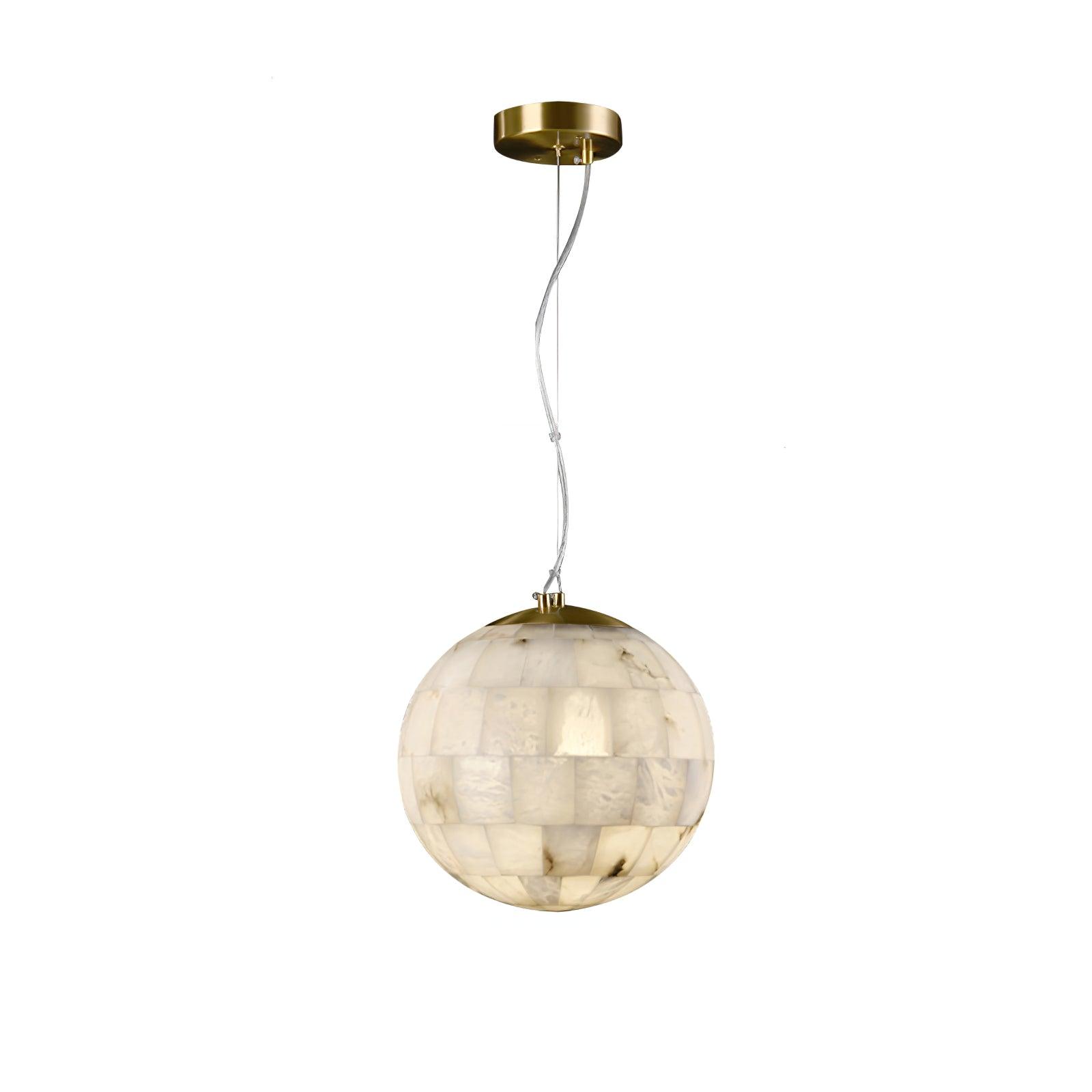 Modern Natural Alabaster Sphere Pendant Light with Solid Brass Hardware Luxury Stone Globe Lamp