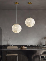 Modern Natural Alabaster Sphere Pendant Light with Solid Brass Hardware Luxury Stone Globe Lamp