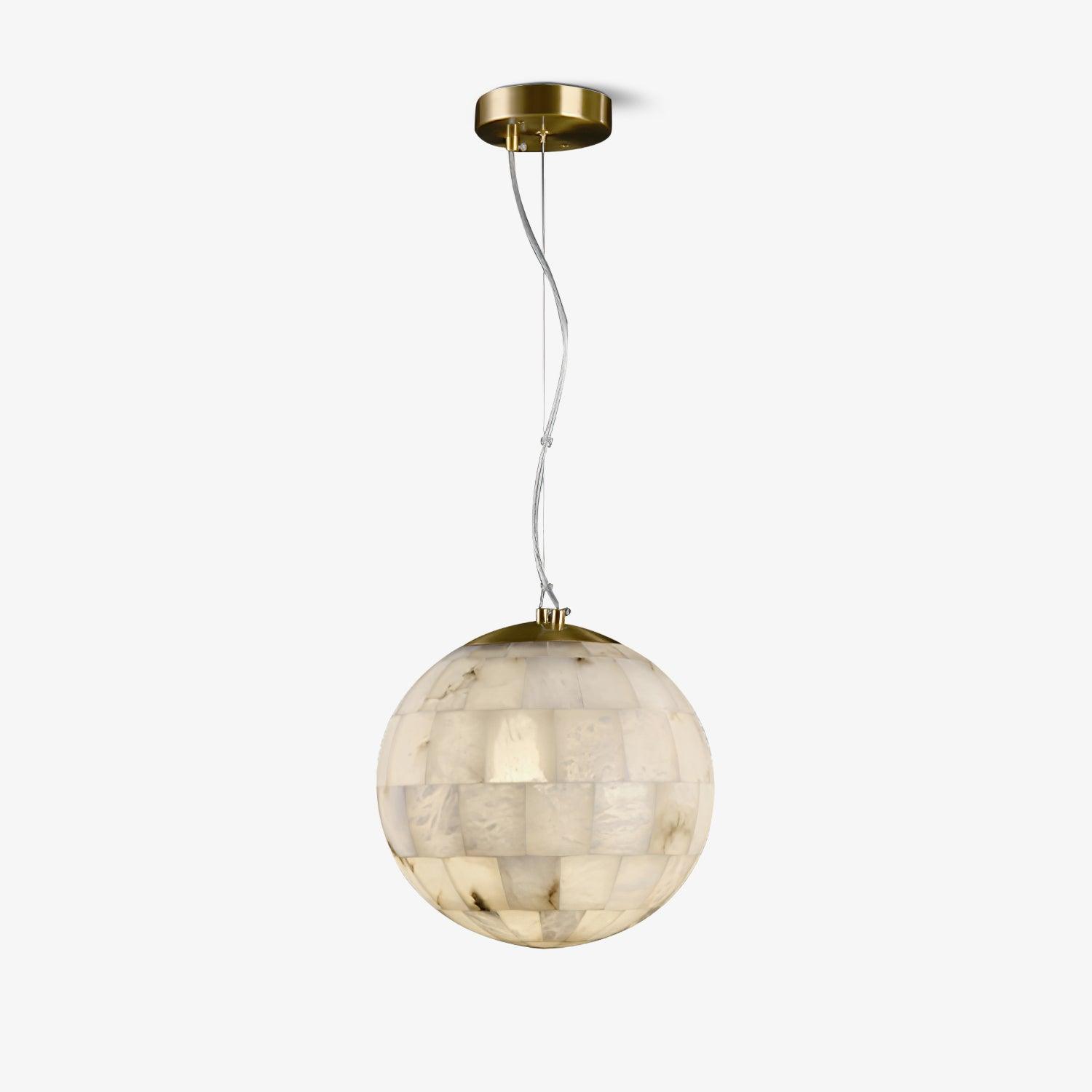 Modern Natural Alabaster Sphere Pendant Light with Solid Brass Hardware Luxury Stone Globe Lamp