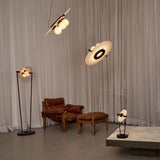 Modern Natural Alabaster Stone Magma Pendant Light with Matte Black Steel Frame