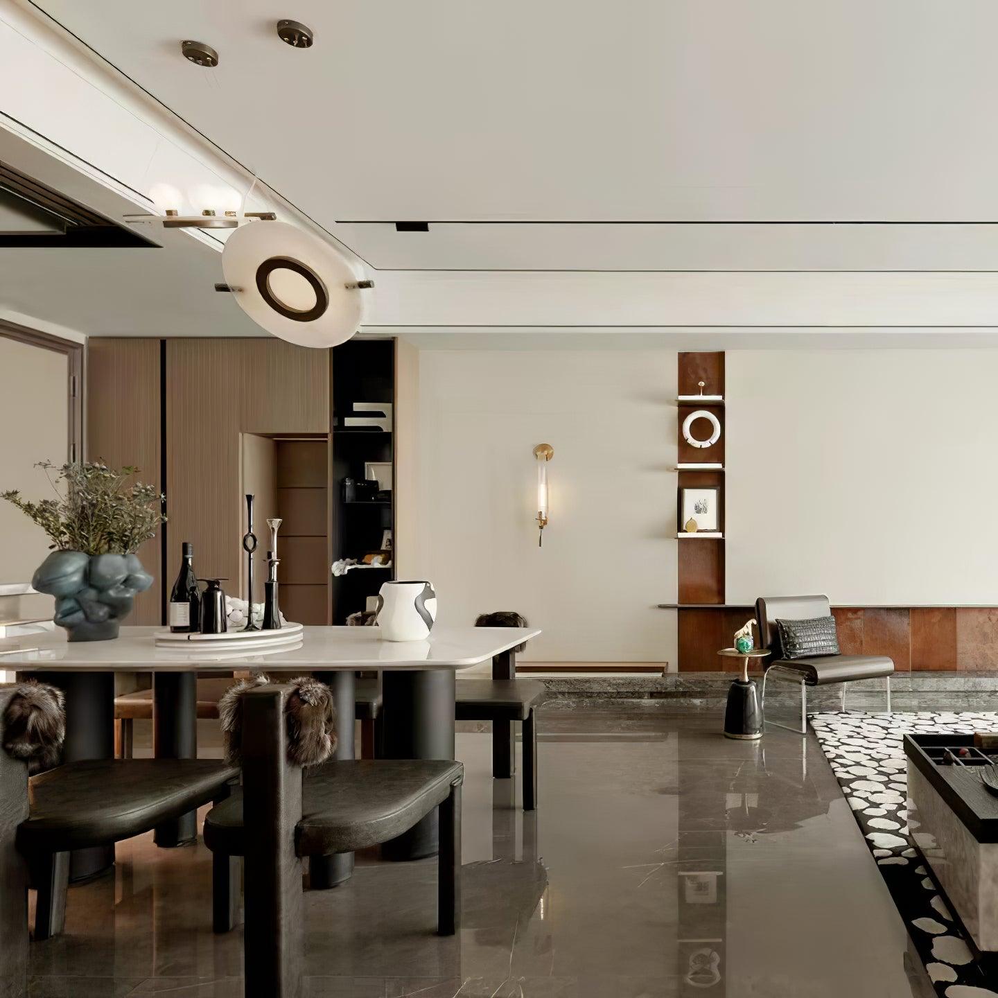 Modern Natural Alabaster Stone Magma Pendant Light with Matte Black Steel Frame