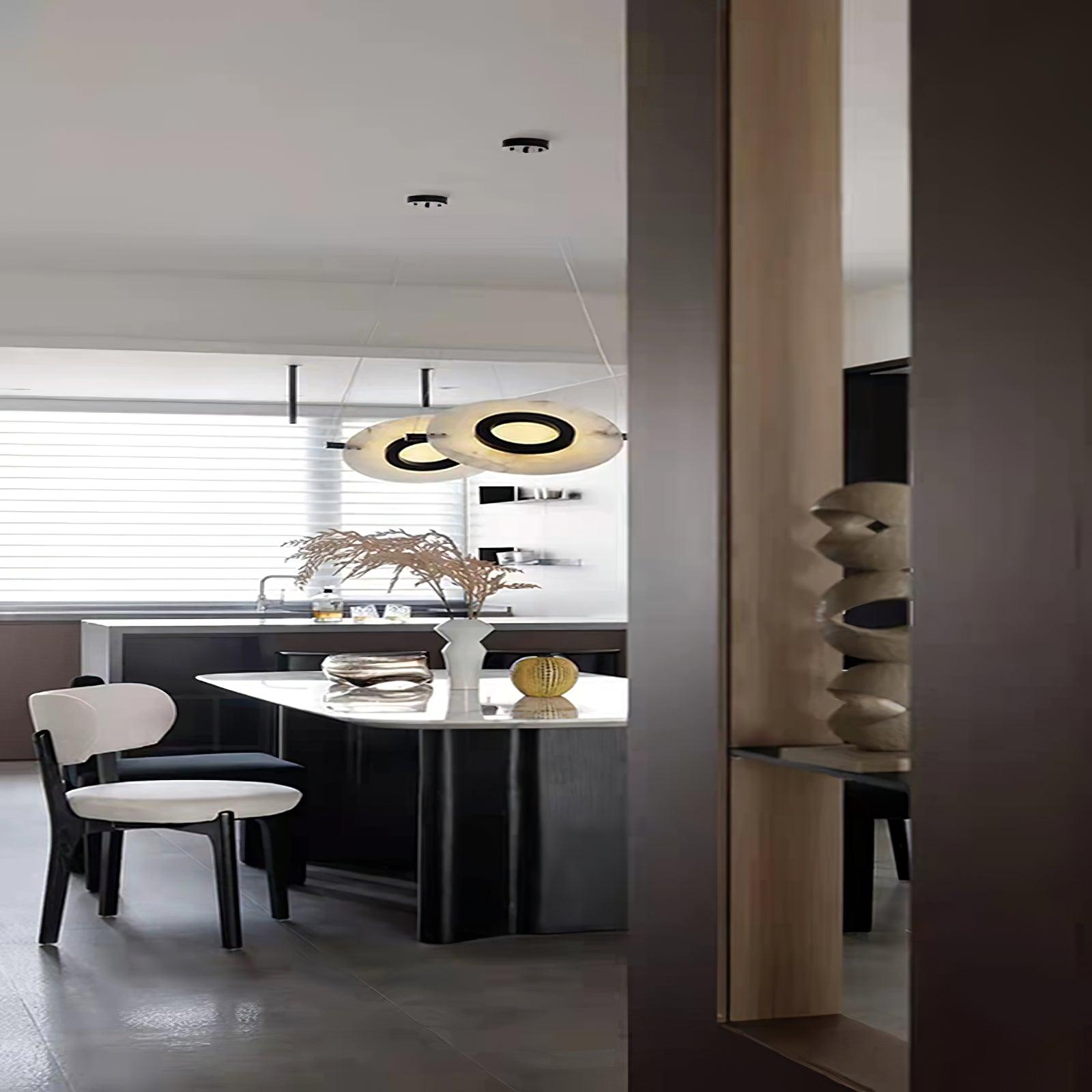 Modern Natural Alabaster Stone Magma Pendant Light with Matte Black Steel Frame