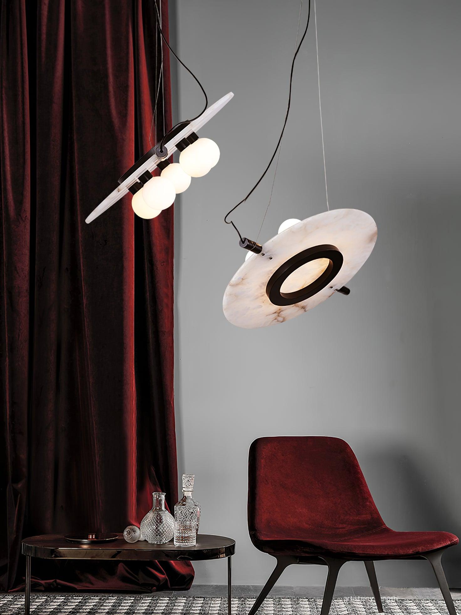 Modern Natural Alabaster Stone Magma Pendant Light with Matte Black Steel Frame