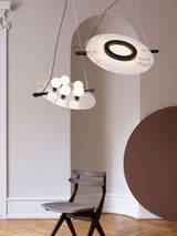 Modern Natural Alabaster Stone Magma Pendant Light with Matte Black Steel Frame