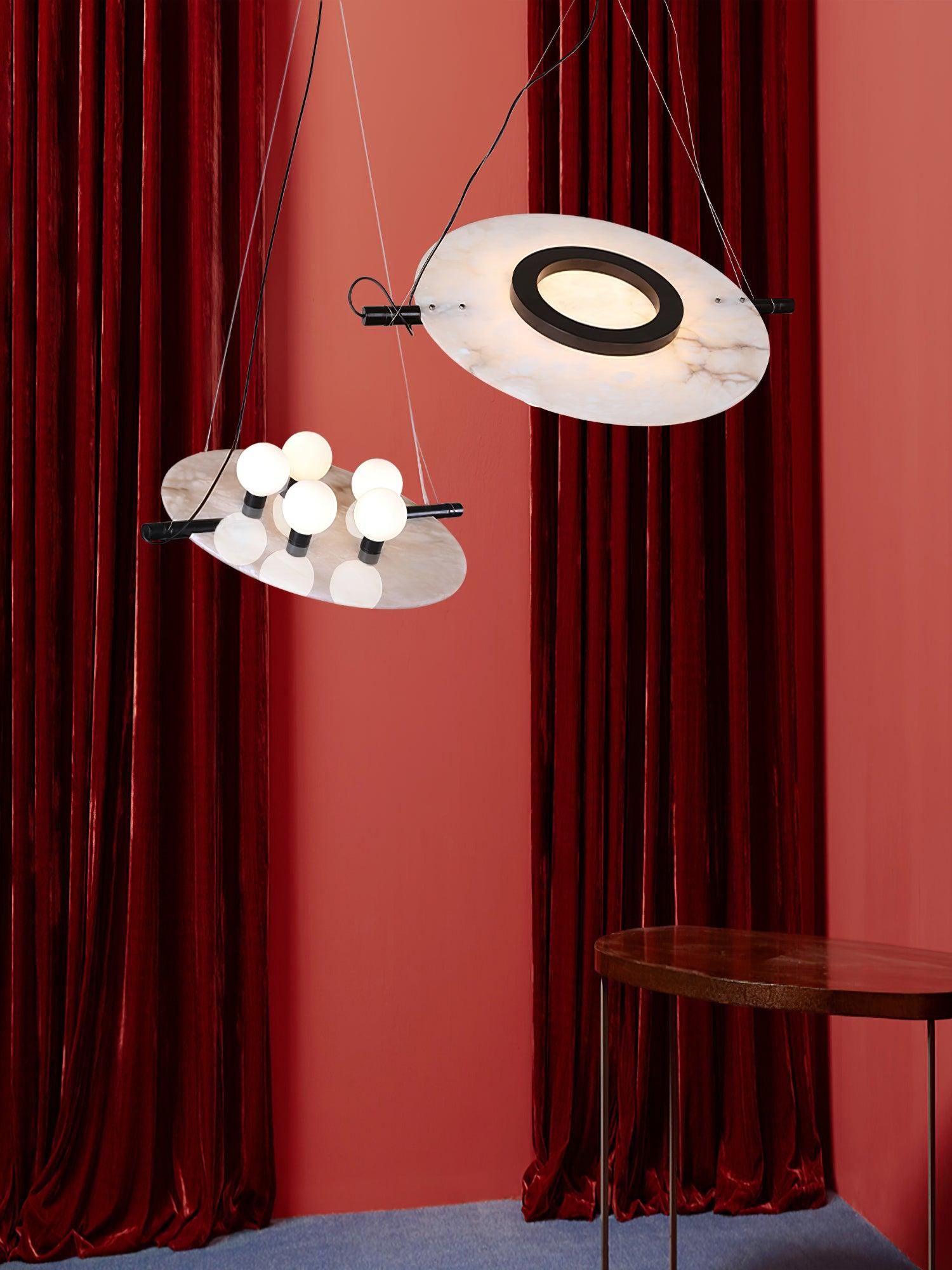 Modern Natural Alabaster Stone Magma Pendant Light with Matte Black Steel Frame