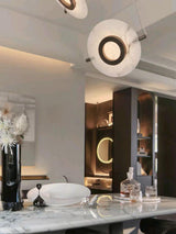 Modern Natural Alabaster Stone Magma Pendant Light with Matte Black Steel Frame