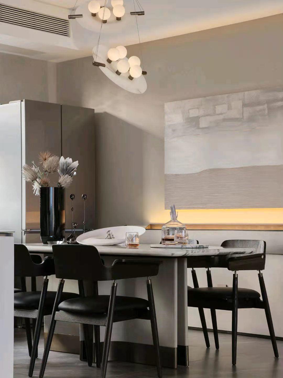 Modern Natural Alabaster Stone Magma Pendant Light with Matte Black Steel Frame