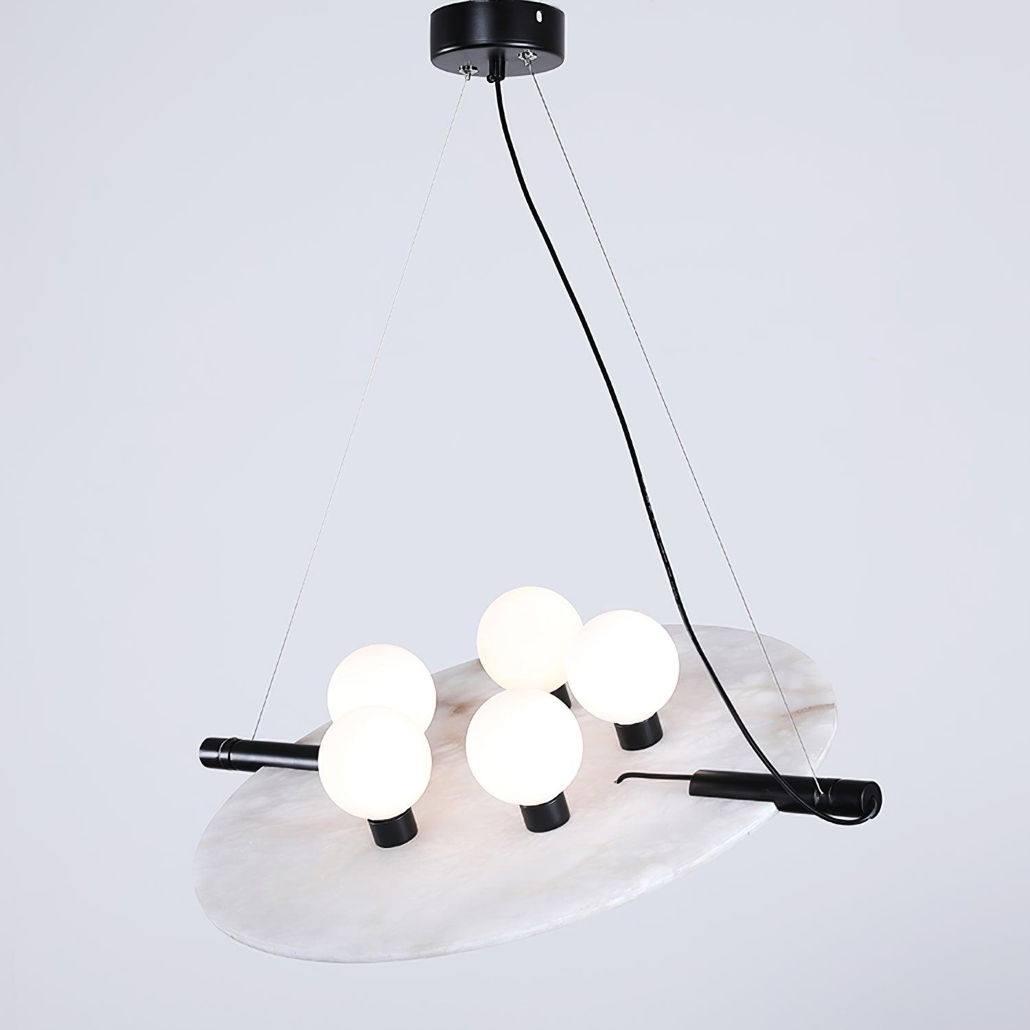 Modern Natural Alabaster Stone Magma Pendant Light with Matte Black Steel Frame