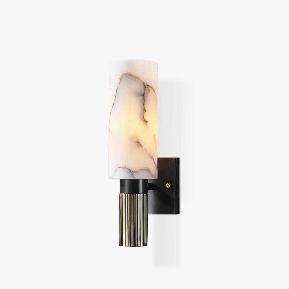 Modern Natural Alabaster Stone Torch Wall Sconce with Blackened Brass Hardware