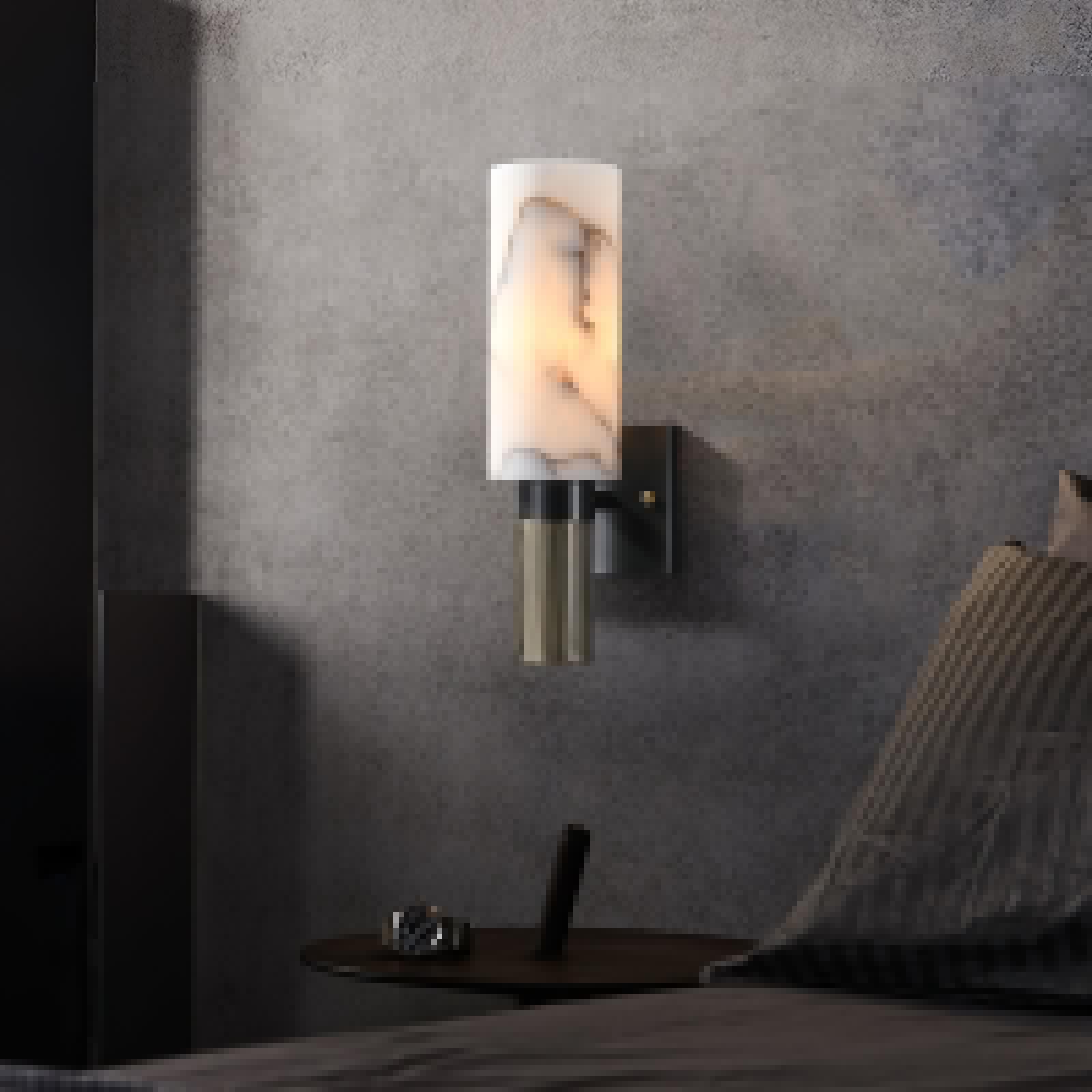 Modern Natural Alabaster Stone Torch Wall Sconce with Blackened Brass Hardware