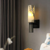 Modern Natural Alabaster Stone Torch Wall Sconce with Blackened Brass Hardware