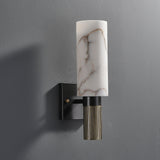 Modern Natural Alabaster Stone Torch Wall Sconce with Blackened Brass Hardware