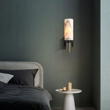 Modern Natural Alabaster Stone Torch Wall Sconce with Blackened Brass Hardware