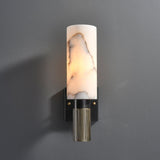 Modern Natural Alabaster Stone Torch Wall Sconce with Blackened Brass Hardware