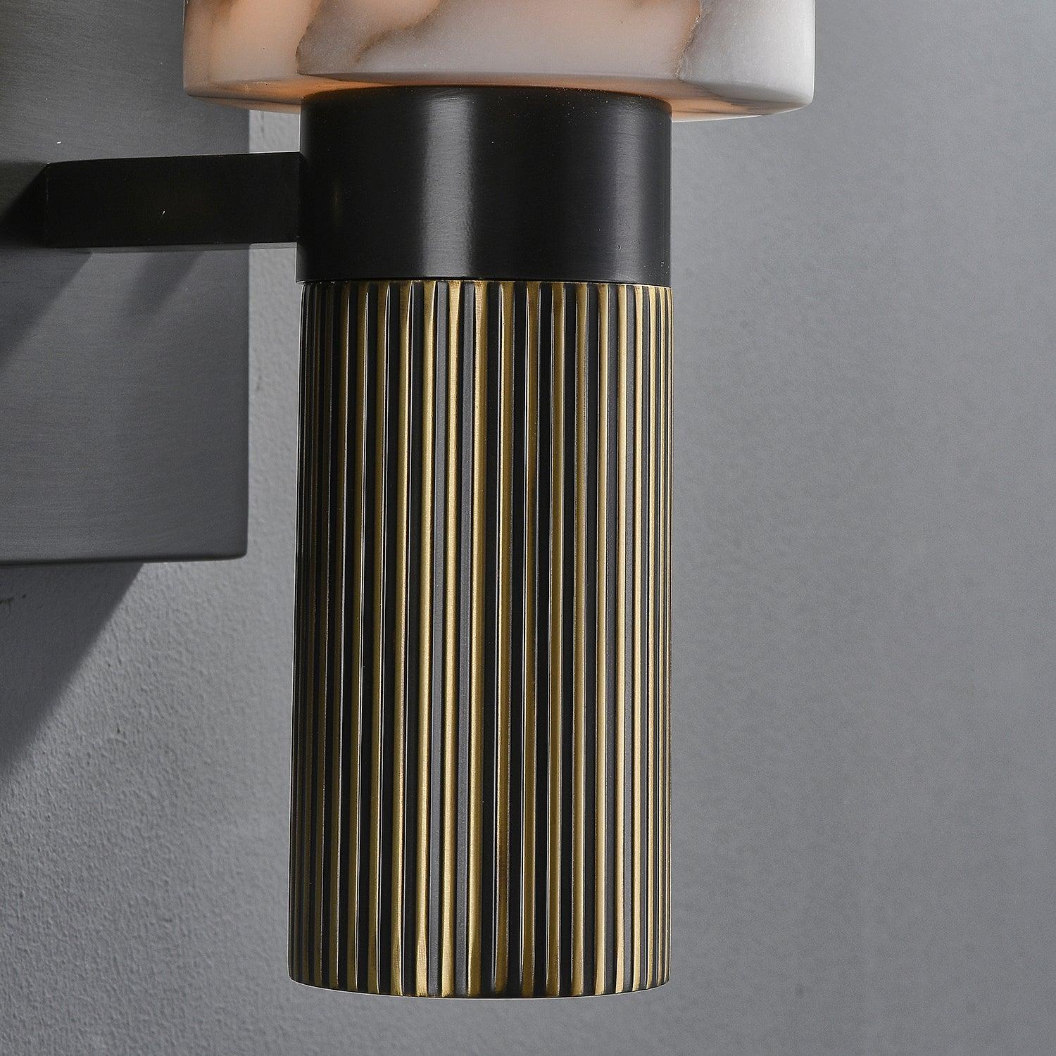 Modern Natural Alabaster Stone Torch Wall Sconce with Blackened Brass Hardware