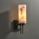 Modern Natural Alabaster Stone Torch Wall Sconce with Blackened Brass Hardware