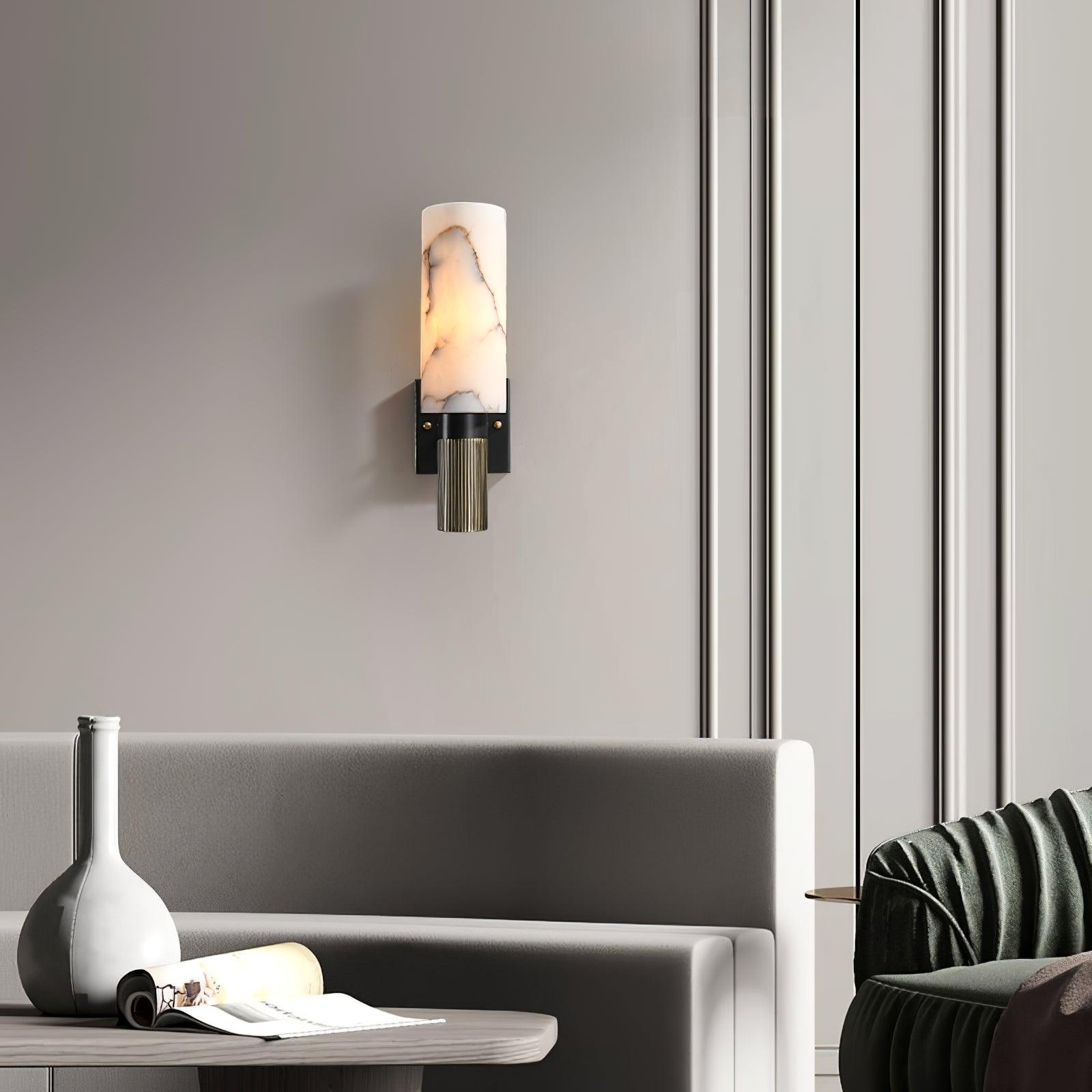 Modern Natural Alabaster Stone Torch Wall Sconce with Blackened Brass Hardware
