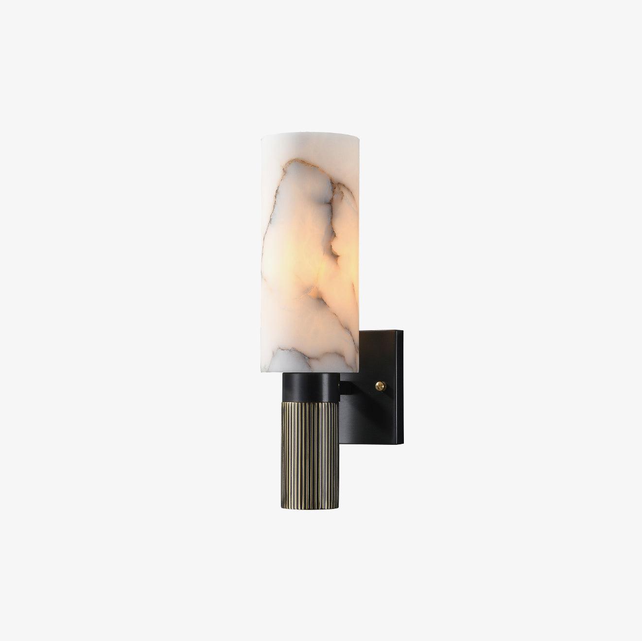 Modern Natural Alabaster Stone Torch Wall Sconce with Blackened Brass Hardware
