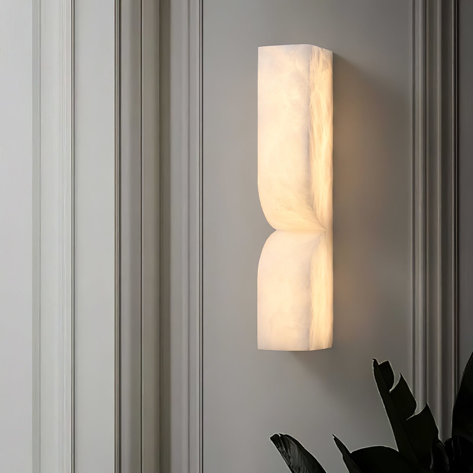 Modern Natural Alabaster Stone Wall Sconce Set of Two Integrated LED Gold Wall Light