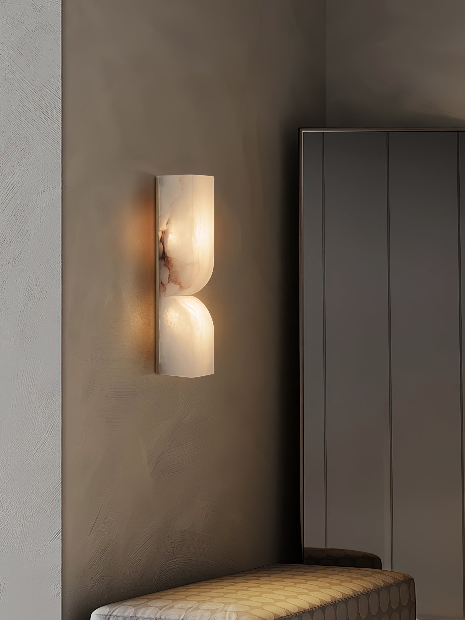 Modern Natural Alabaster Stone Wall Sconce Set of Two Integrated LED Gold Wall Light
