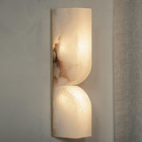 Modern Natural Alabaster Stone Wall Sconce Set of Two Integrated LED Gold Wall Light