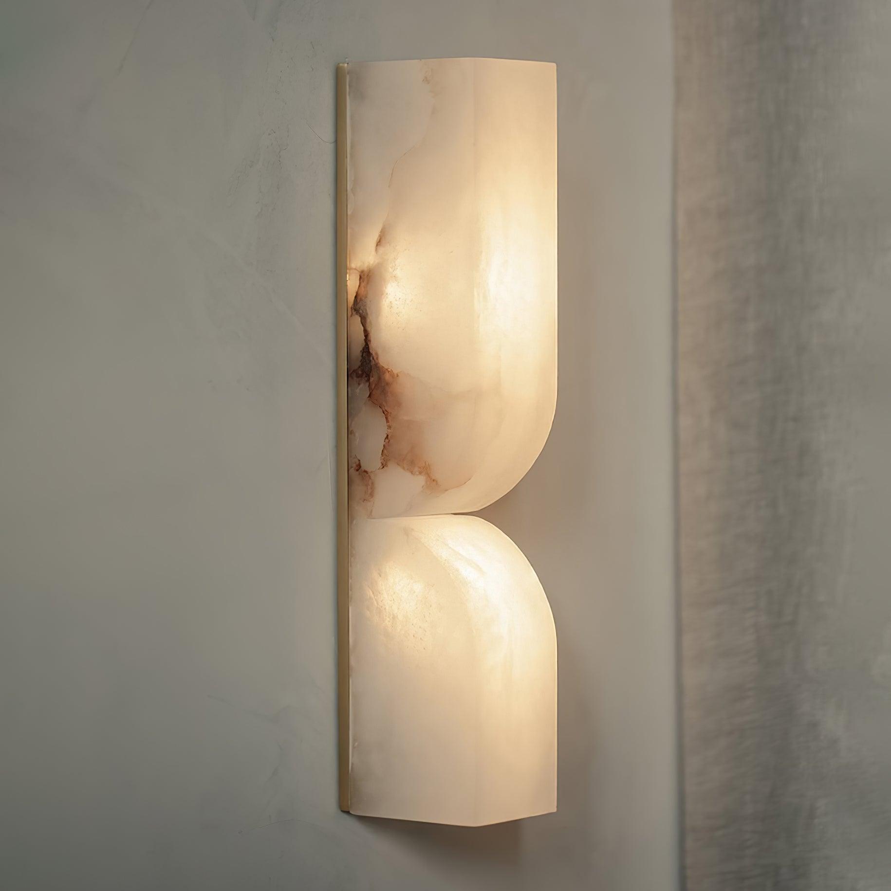 Modern Natural Alabaster Stone Wall Sconce Set of Two Integrated LED Gold Wall Light