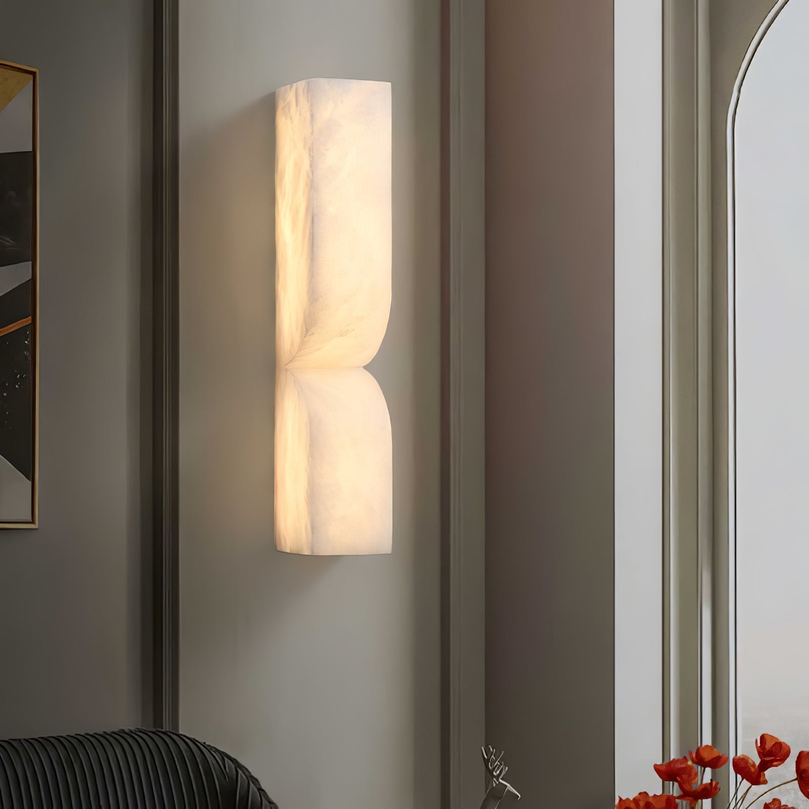 Modern Natural Alabaster Stone Wall Sconce Set of Two Integrated LED Gold Wall Light