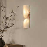 Modern Natural Alabaster Stone Wall Sconce Set of Two Integrated LED Gold Wall Light