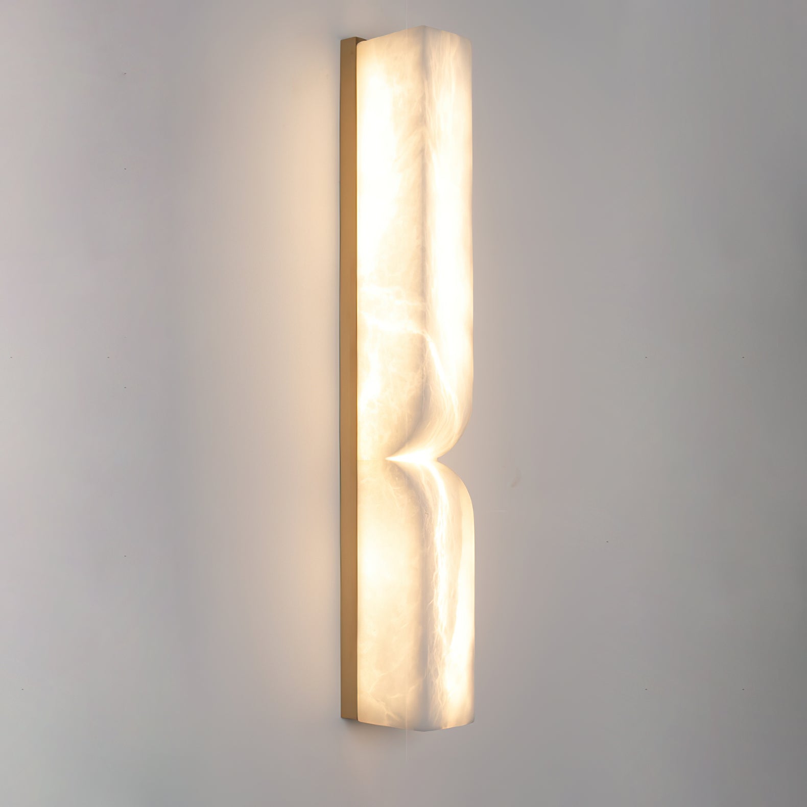 Modern Natural Alabaster Stone Wall Sconce Set of Two Integrated LED Gold Wall Light