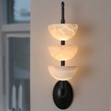 Modern Natural Alabaster Stone Wall Sconce with Brass Finish Set of 2 Indoor LED Lighting
