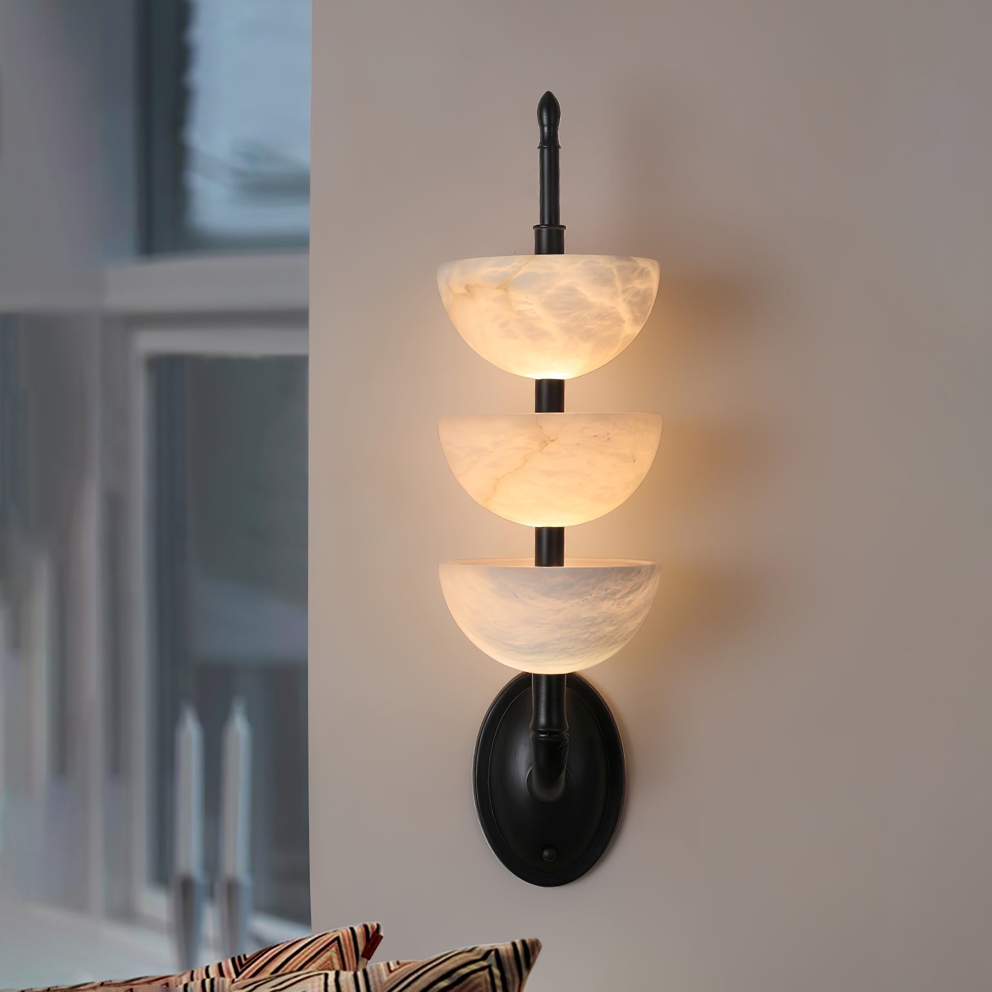 Modern Natural Alabaster Stone Wall Sconce with Brass Finish Set of 2 Indoor LED Lighting