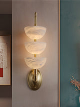 Modern Natural Alabaster Stone Wall Sconce with Brass Finish Set of 2 Indoor LED Lighting