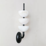 Modern Natural Alabaster Stone Wall Sconce with Brass Finish Set of 2 Indoor LED Lighting