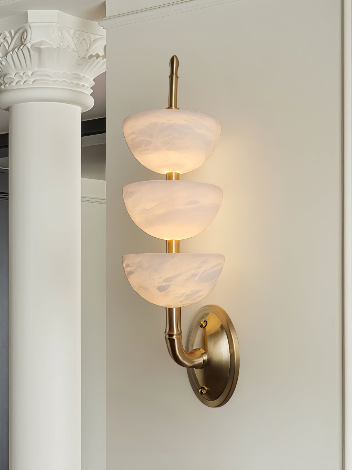 Modern Natural Alabaster Stone Wall Sconce with Brass Finish Set of 2 Indoor LED Lighting