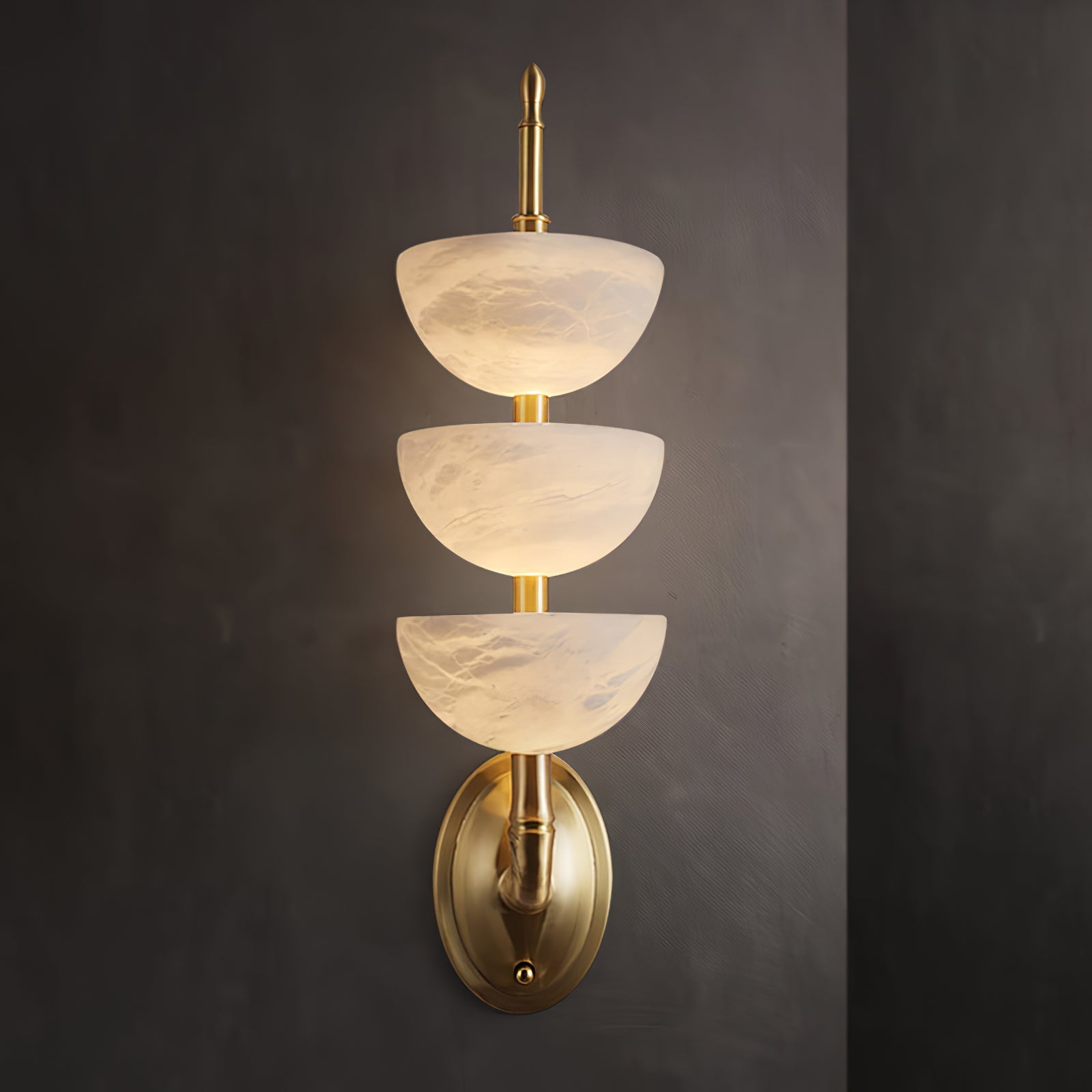 Modern Natural Alabaster Stone Wall Sconce with Brass Finish Set of 2 Indoor LED Lighting