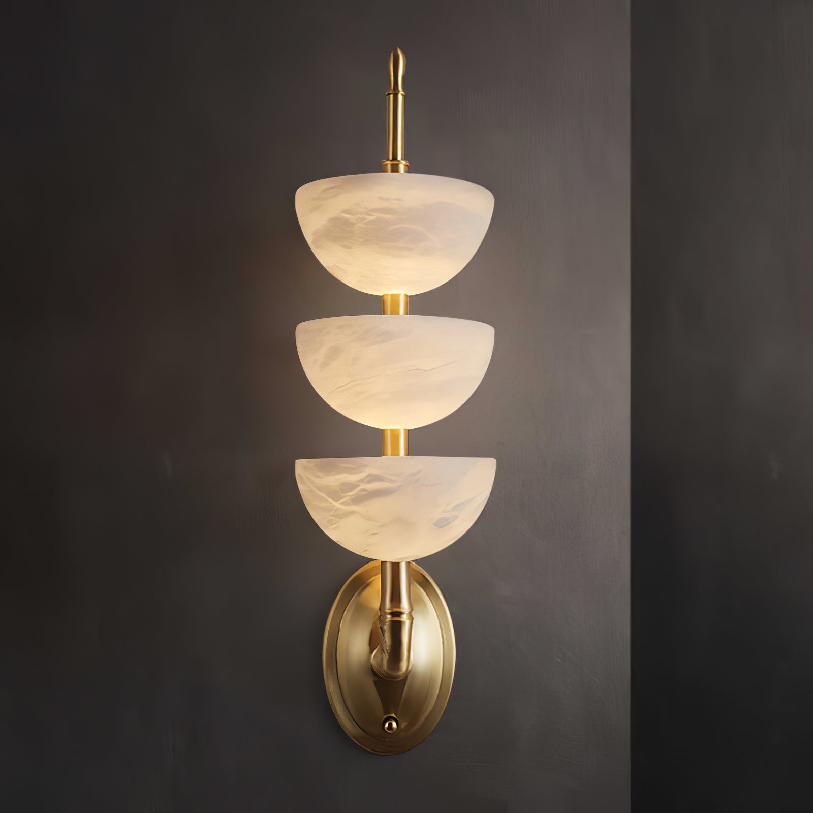 Modern Natural Alabaster Stone Wall Sconce with Brass Finish Set of 2 Indoor LED Lighting