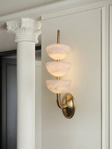 Modern Natural Alabaster Stone Wall Sconce with Brass Finish Set of 2 Indoor LED Lighting