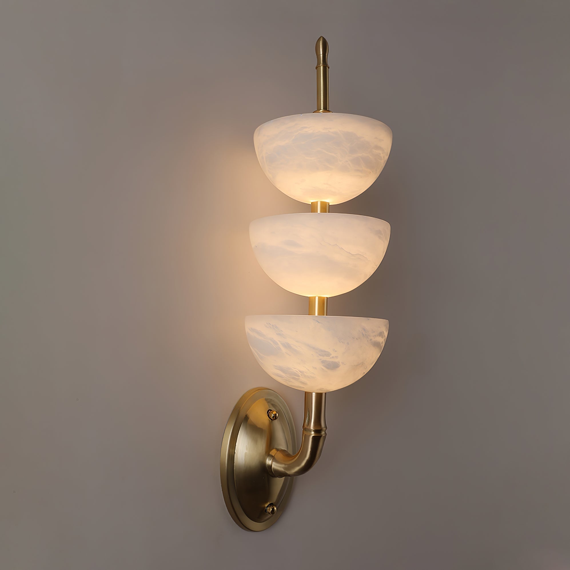 Modern Natural Alabaster Stone Wall Sconce with Brass Finish Set of 2 Indoor LED Lighting