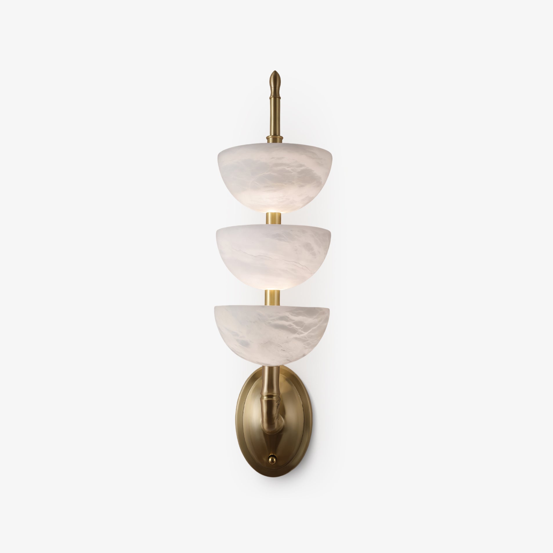Modern Natural Alabaster Stone Wall Sconce with Brass Finish Set of 2 Indoor LED Lighting