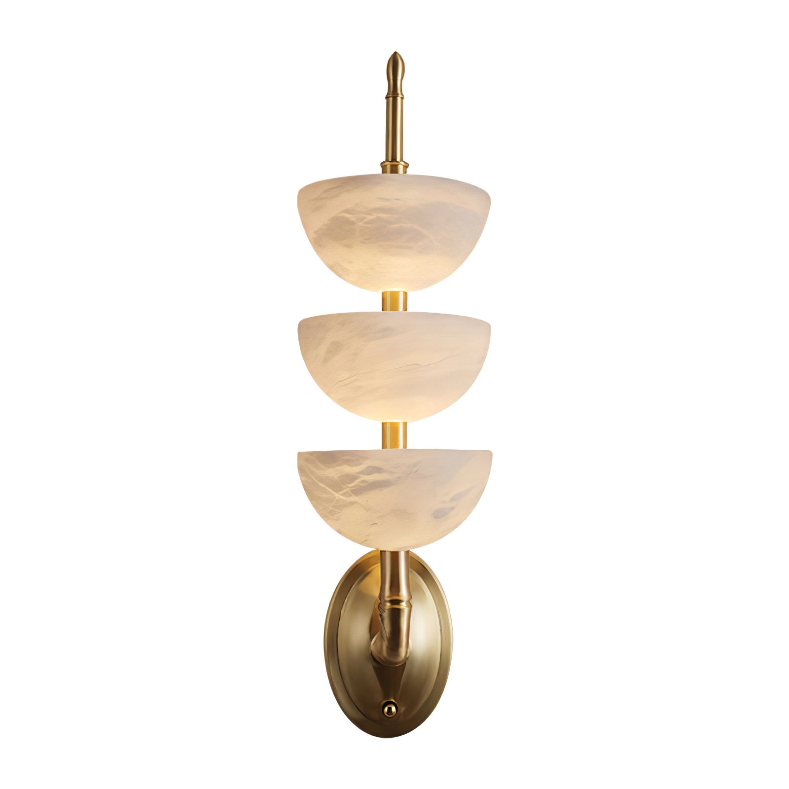 Modern Natural Alabaster Stone Wall Sconce with Brass Finish Set of 2 Indoor LED Lighting