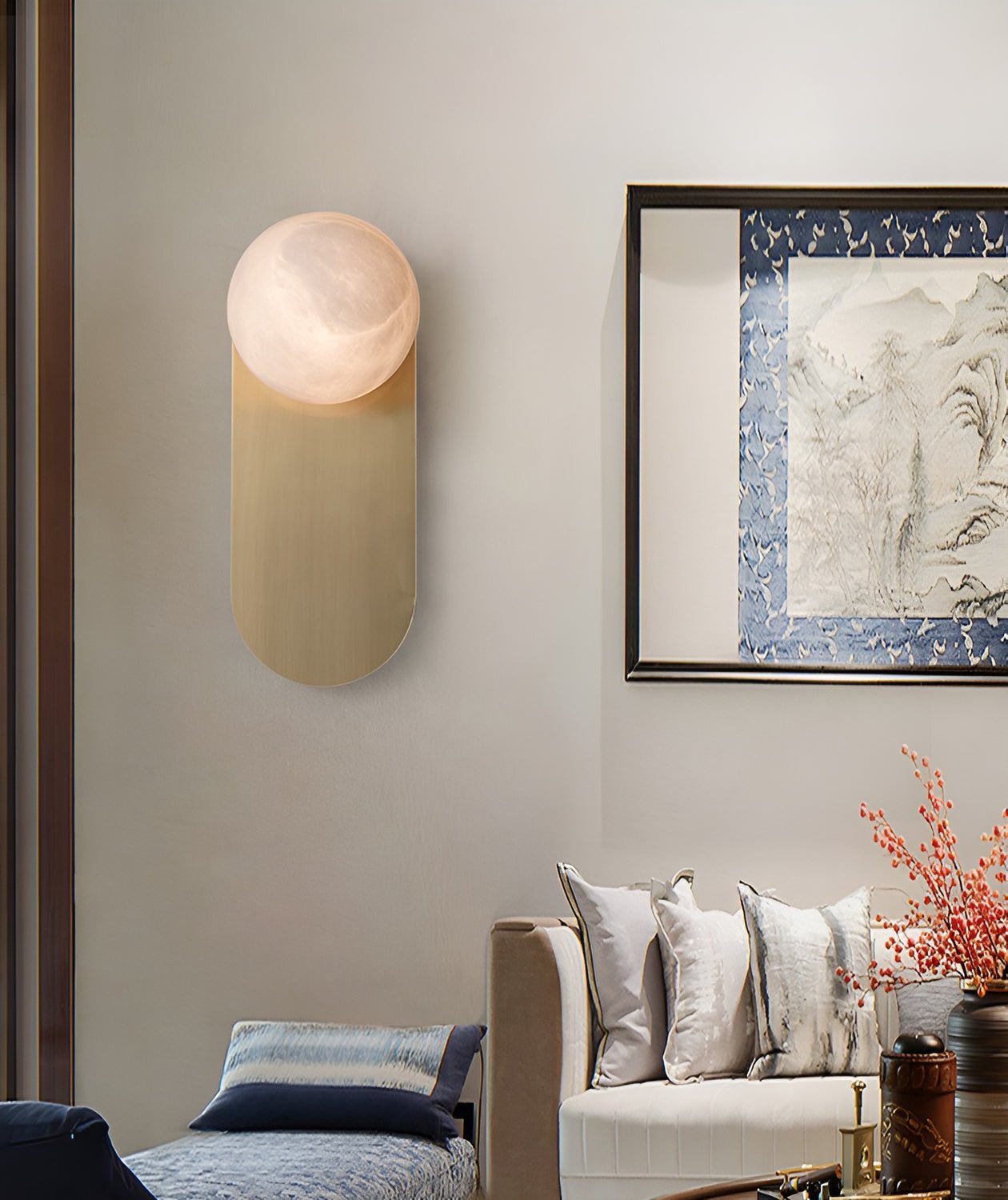 Modern Natural Alabaster Wall Sconce Set of 2 Luxury Stone Lighting for Bedroom and Living Room
