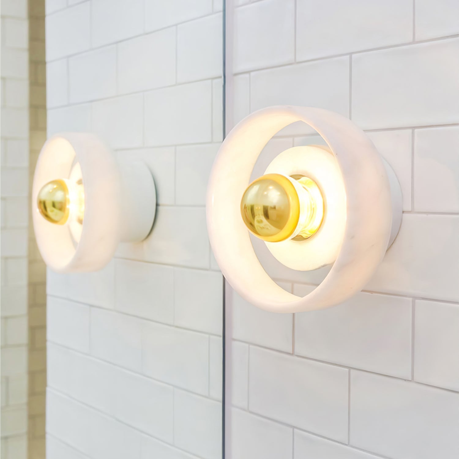 Modern Natural Marble Aura LED Wall Sconce with Gold Mirror Finish for Interior Lighting